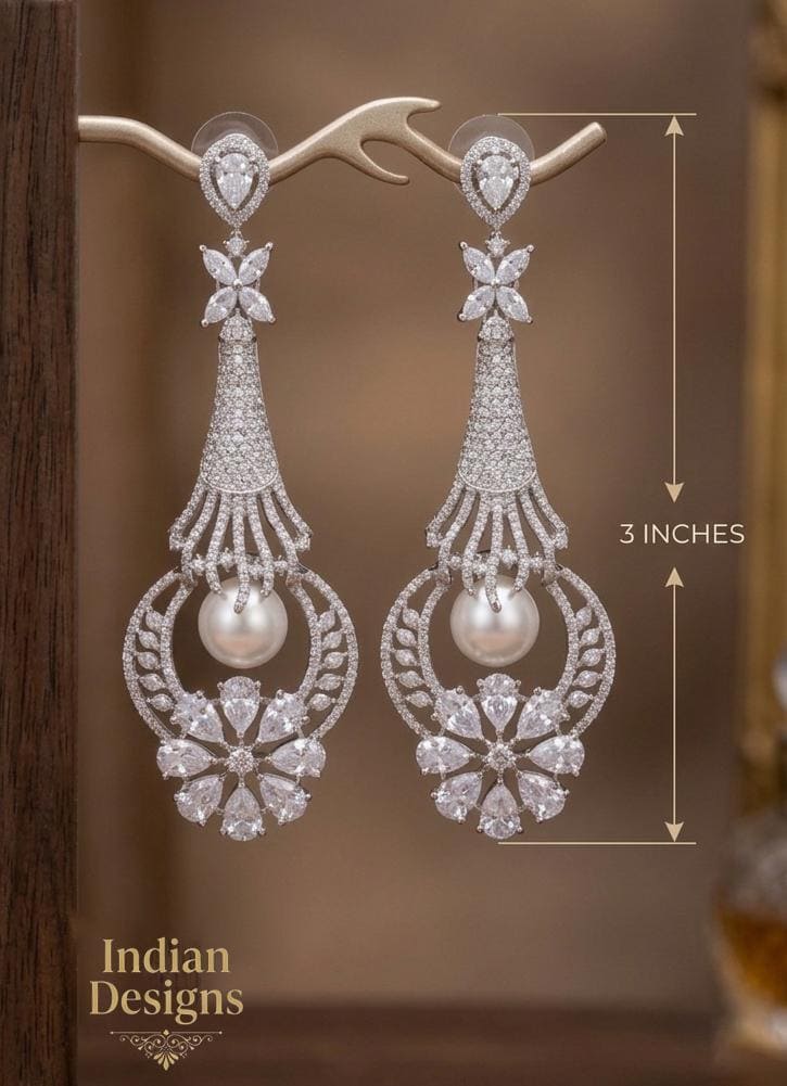 Silver Finish AD stone drop Earrings| Statement earrings| Long dangle earrings| Party wear earrings| Unique Stylish earrings| Gift for her