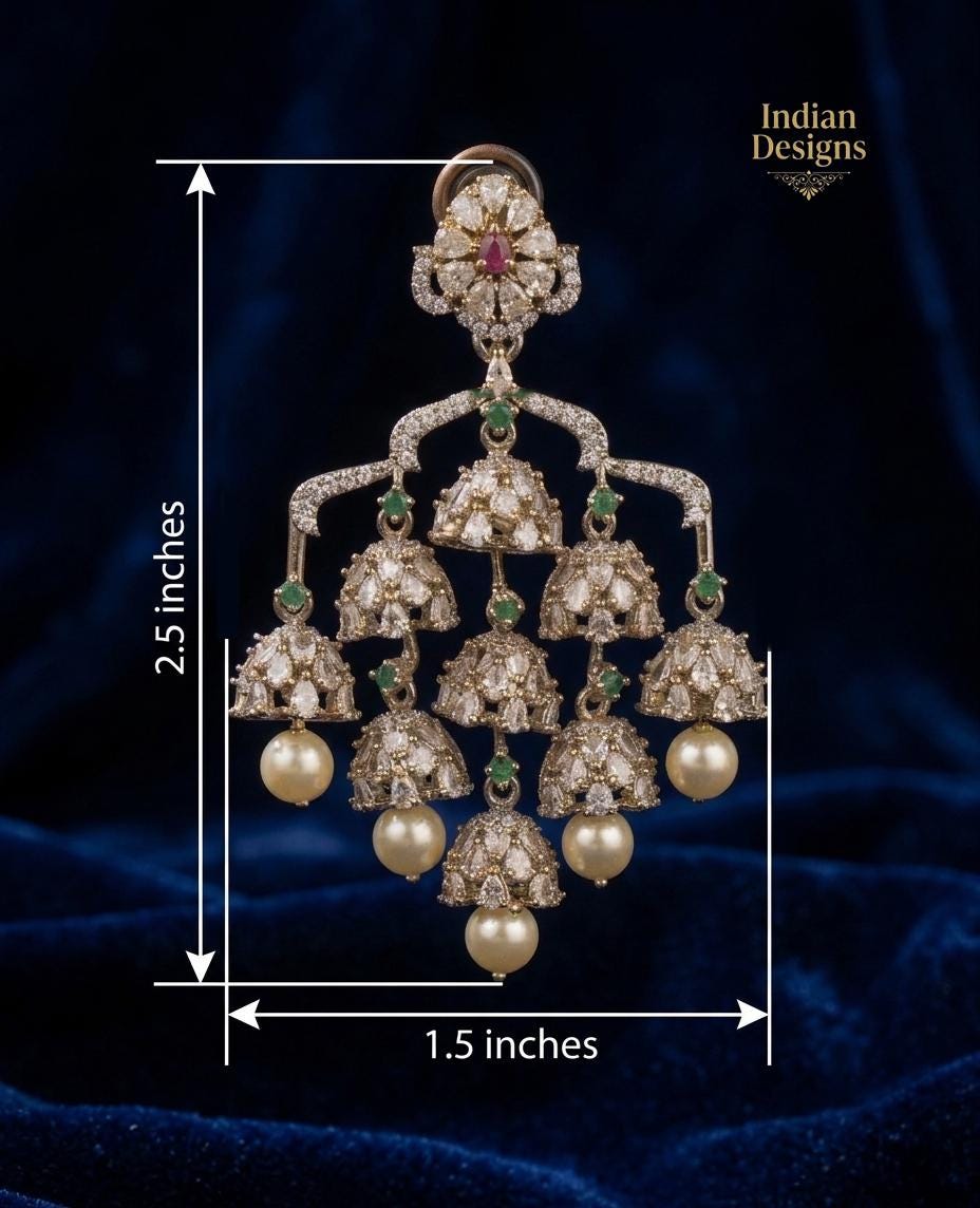 Victorian Polish Jhumka Earrings| Dull Gold AD Stone Dangle Chandbali| Pearl Drop Wedding & Festive Jewelry| Statement Earrings Gift for her