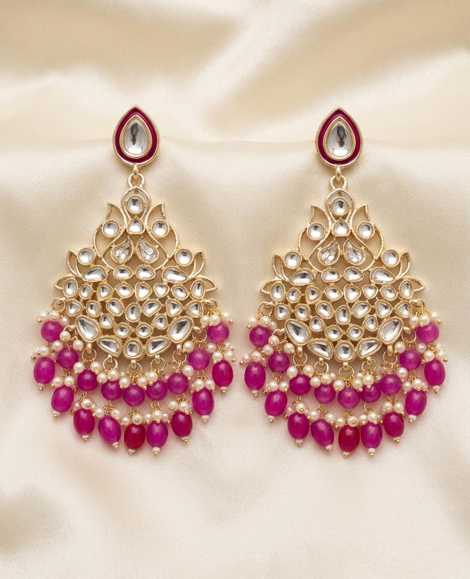 Pink Kundan Chandbali Earrings| Indian Bridal Earrings| Gold Plated Pink Statement Earrings| Traditional party earrings| Gift for her