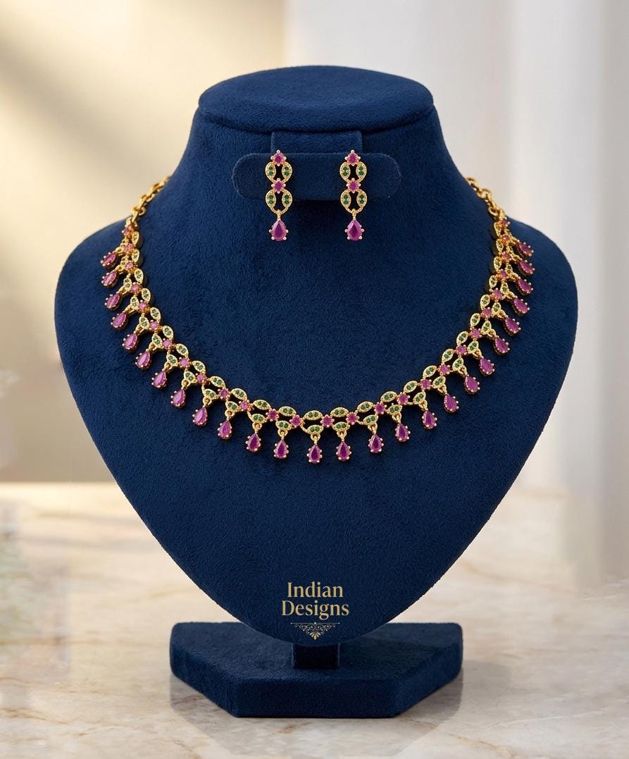 Gold Plated Indian Necklace Set with Earrings| American Diamond