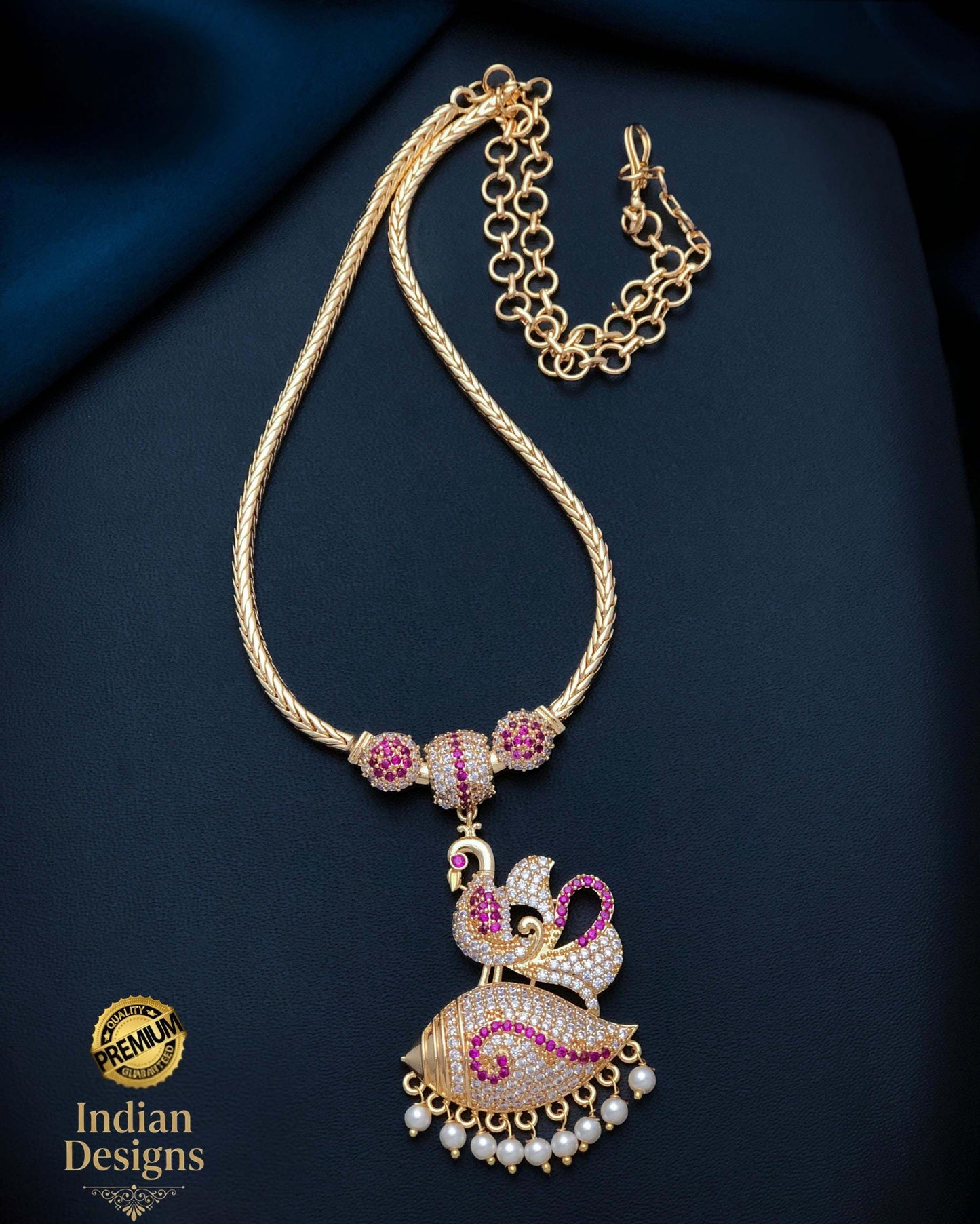 Gold Plated Peacock Pendant Necklace Set| Traditional Indian Jewelry| AD stone CZ Stone Necklace| South Indian Wedding Jewelry| Gift for her
