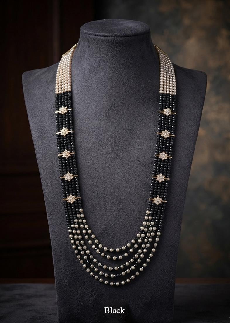 Multi Strand Statement Necklace| Indian Ethnic Beaded Jewelry| Groom Wedding Mala| Long Layered Crystal Pearl Mala|Designer Festive Necklace
