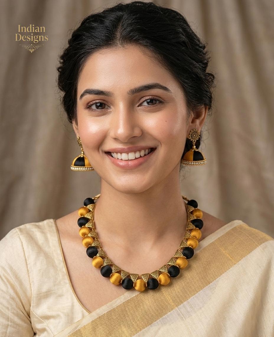 Handmade Silk Thread Necklace Set| Traditional Indian Jewelry| Silk Thread Jhumka Earrings| Ethnic Statement Choker| Party Wear Jewelry