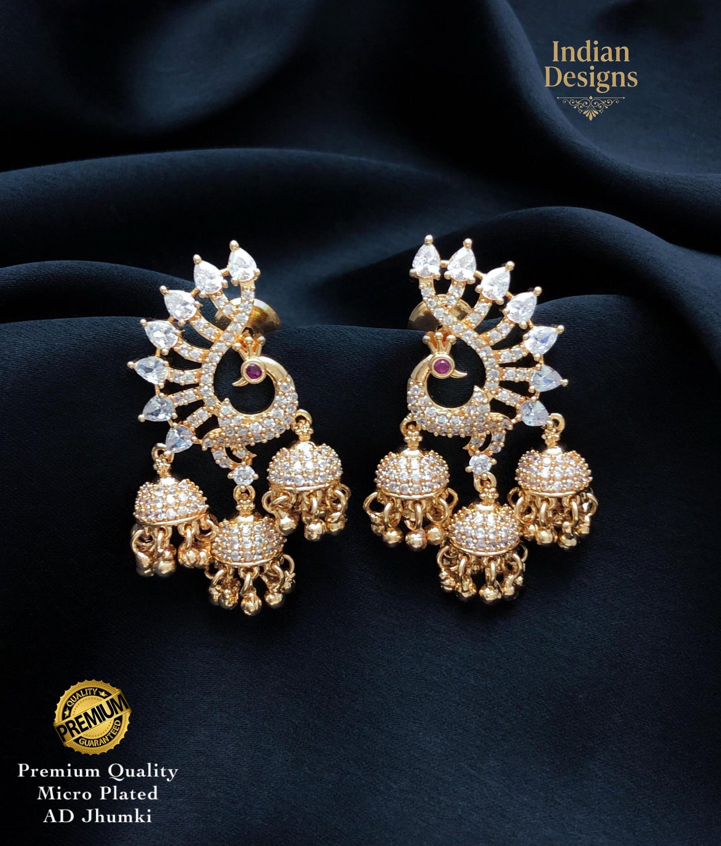Indian Jhumka Earrings| AD Stone Chandbali Earrings| Gold Tone Bridal Jewelry| Pink Green Statement Earrings| Gift for her