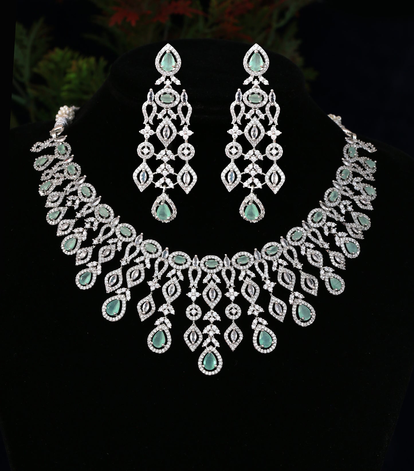 Mint Green American Diamond Necklace earring set | Trending Party choker jewelry | CZ Diamond Necklace |Pakistani Jewelry set|Indian Designs