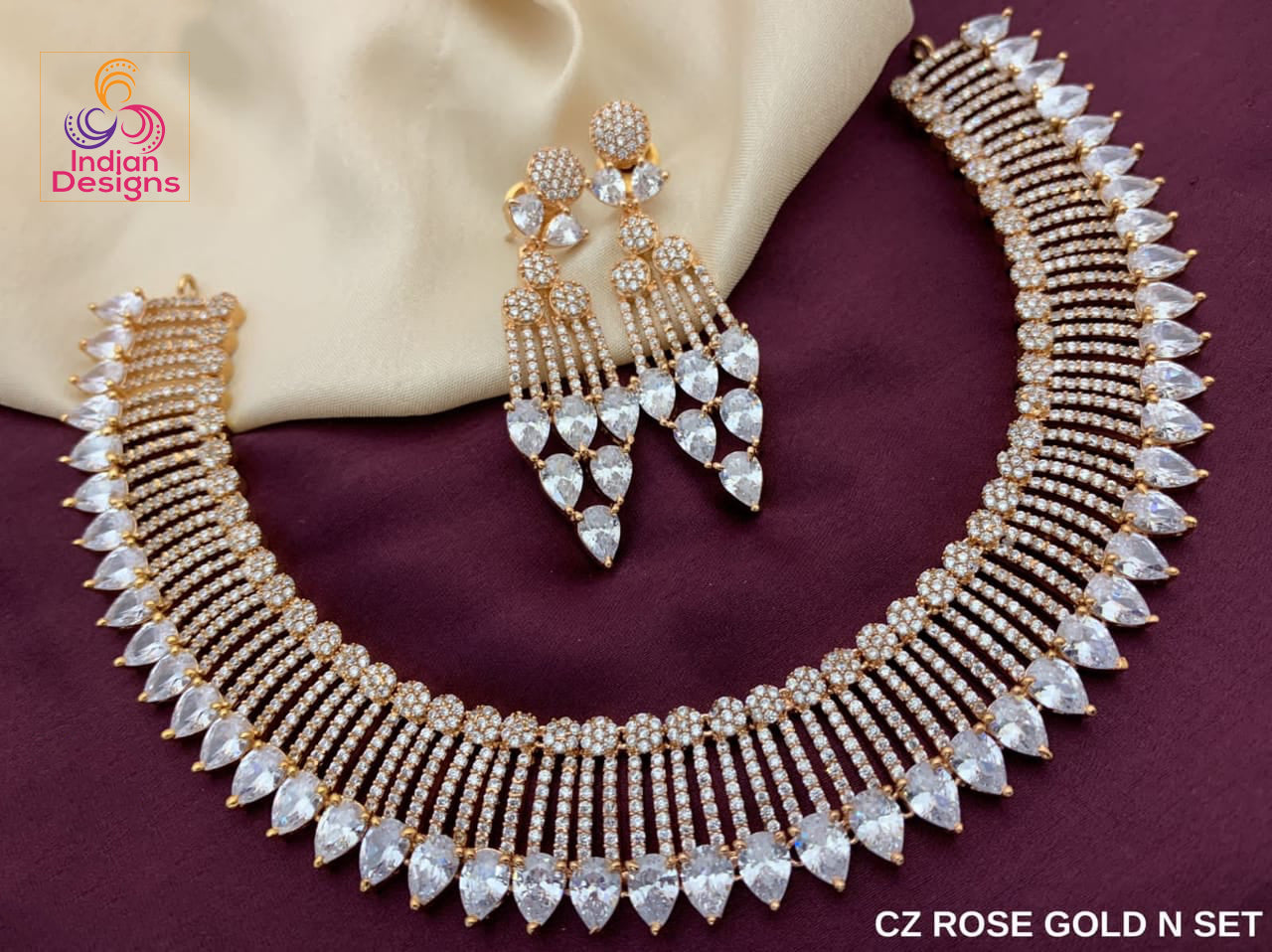 Rose gold American Diamond Necklace earring set