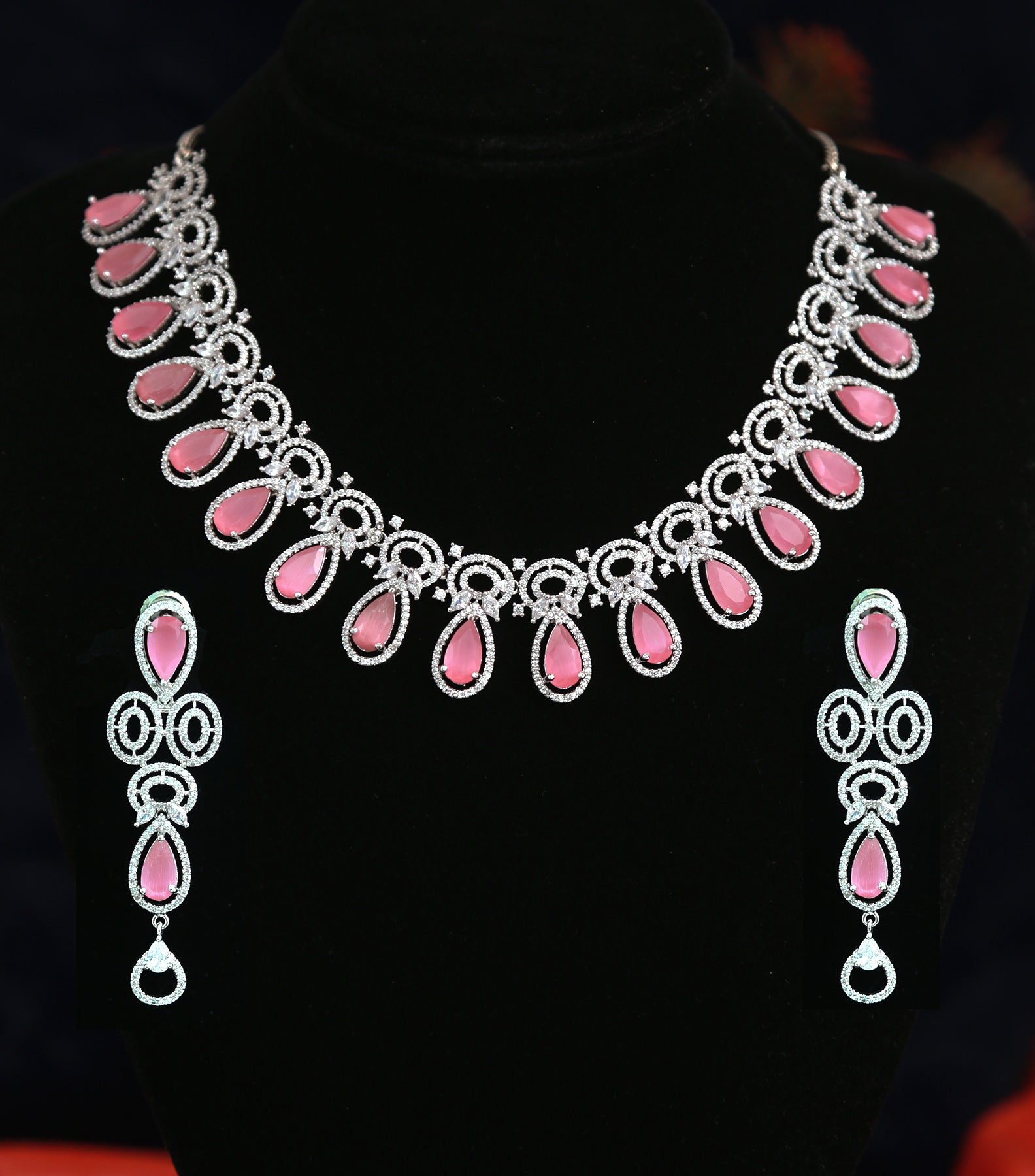 Pink american diamond necklace Clearance