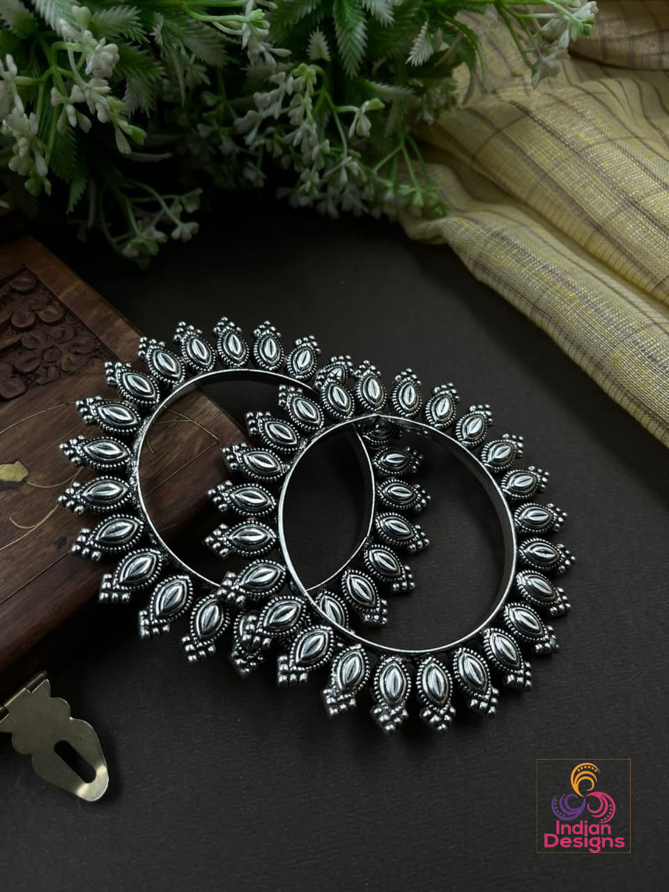 Traditional Temple design Indian Oxidized bangles set of 2