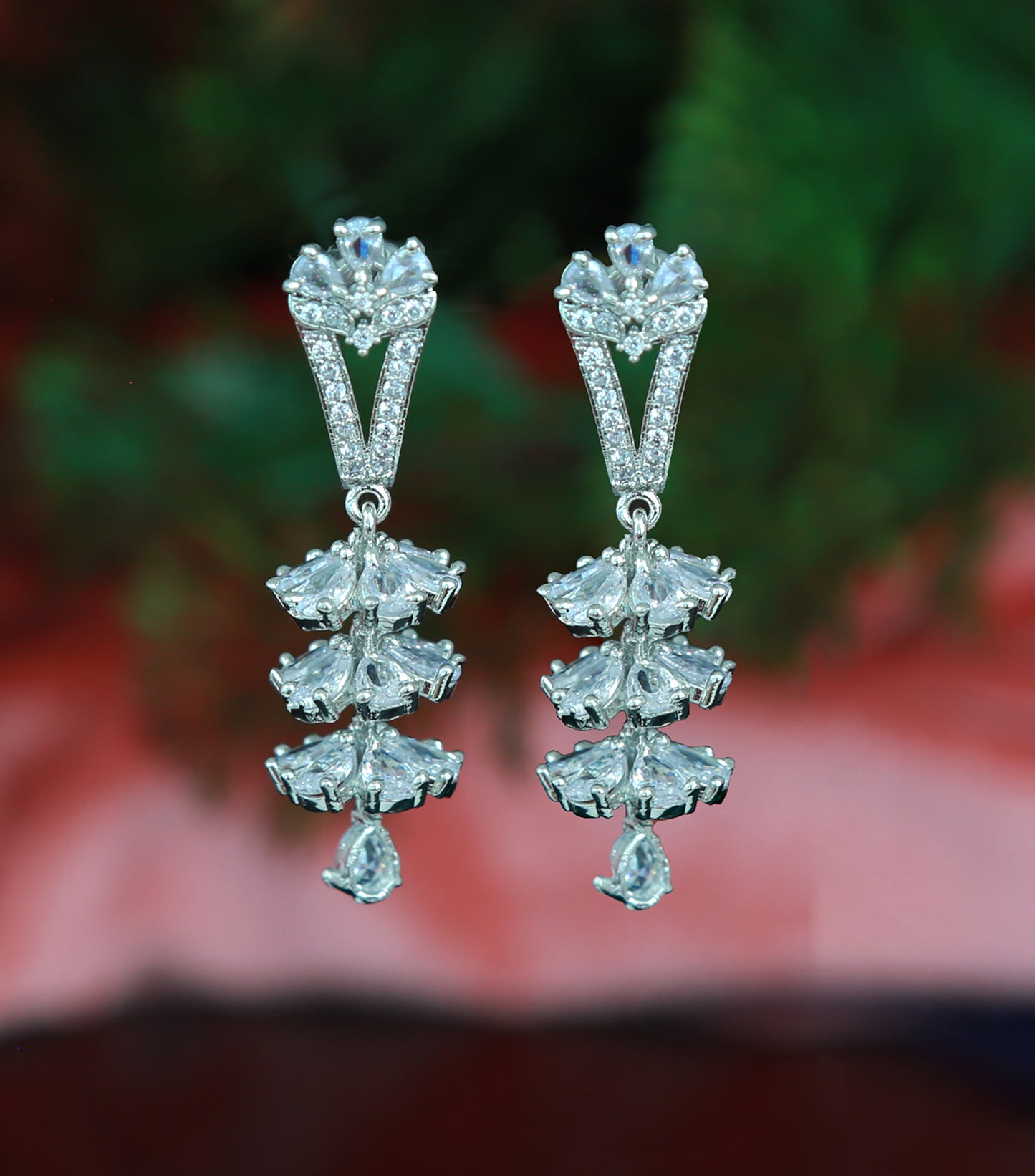 Rose Gold 3 Step Crystal Earrings