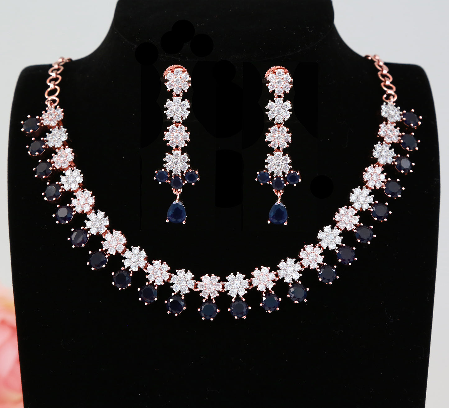 Exclusive Rose Gold American Diamond Necklace | Mint green necklace and earrings | Cz diamond necklace set | Latest Indian jewelry designs