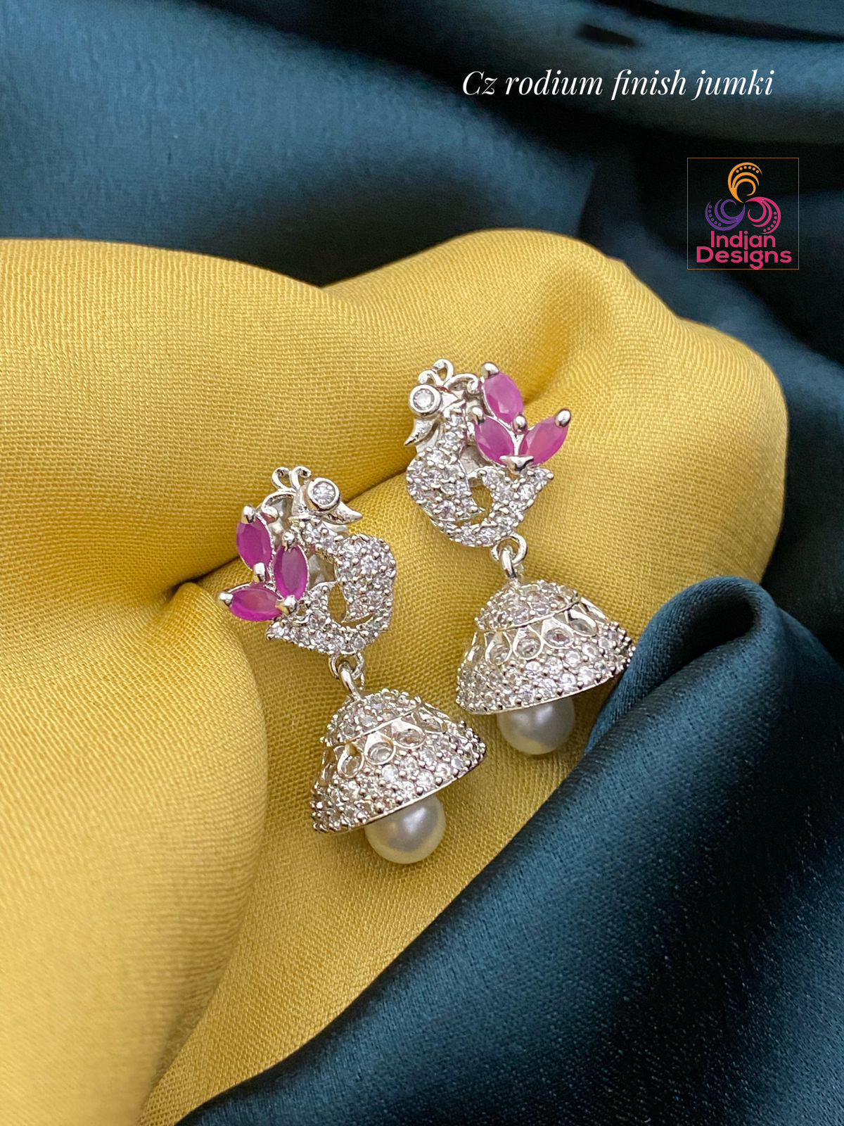 Silver tone Peacock Jhumka Earrings | Cute CZ Jhumka Jhumki color store Earrings