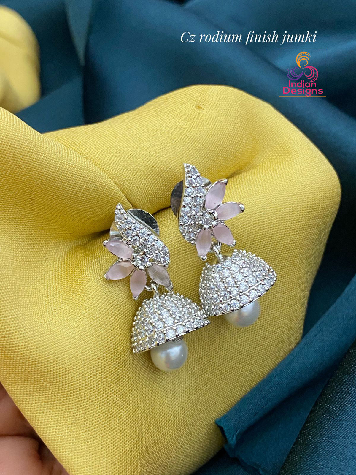 Cute small Silver Jhumka | stylish Floral CZ crystal Jhumka Jhumki | Indian Designs Collection