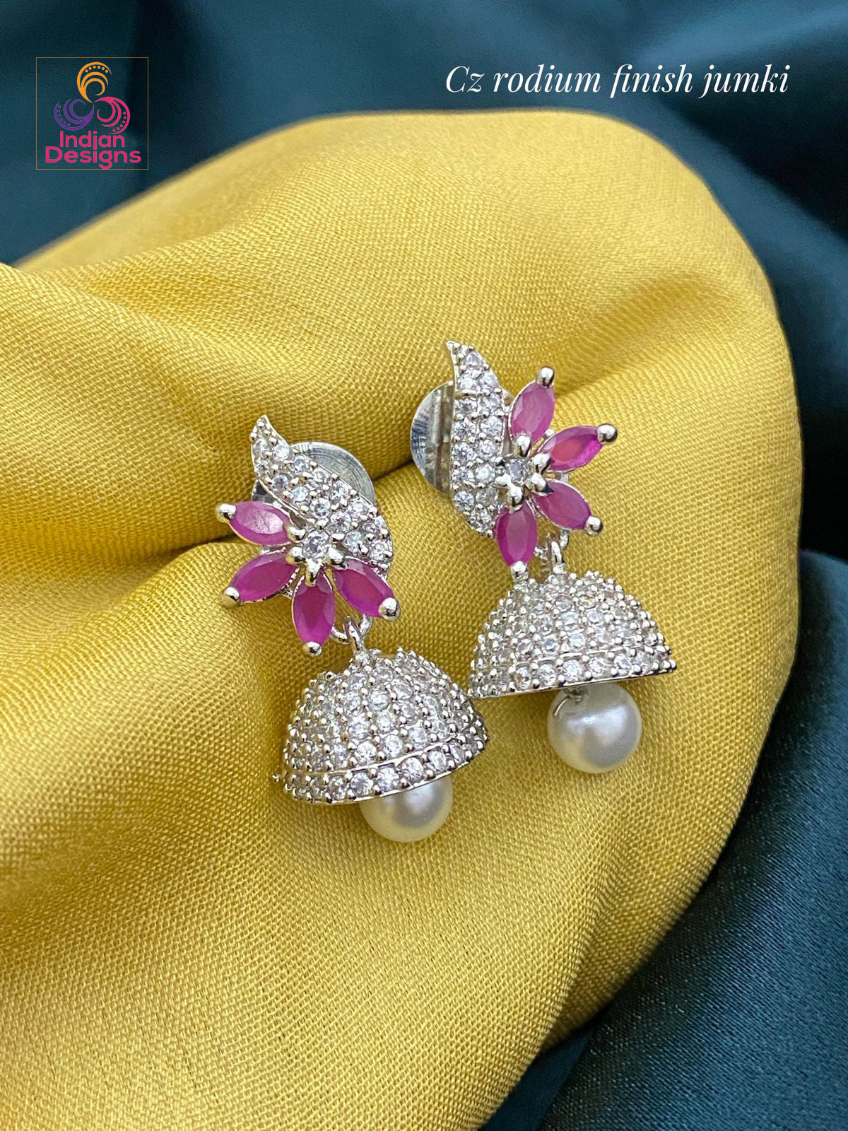 Cute small Silver Jhumka | stylish Floral CZ crystal Jhumka Jhumki | Indian Designs Collection