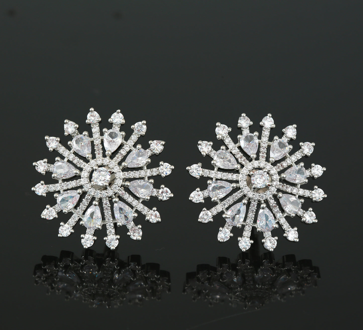 American diamond stud earrings | stud earrings for women | earrings tops | Sky blue rhodium plated Crystal stud earrings | Indian earrings