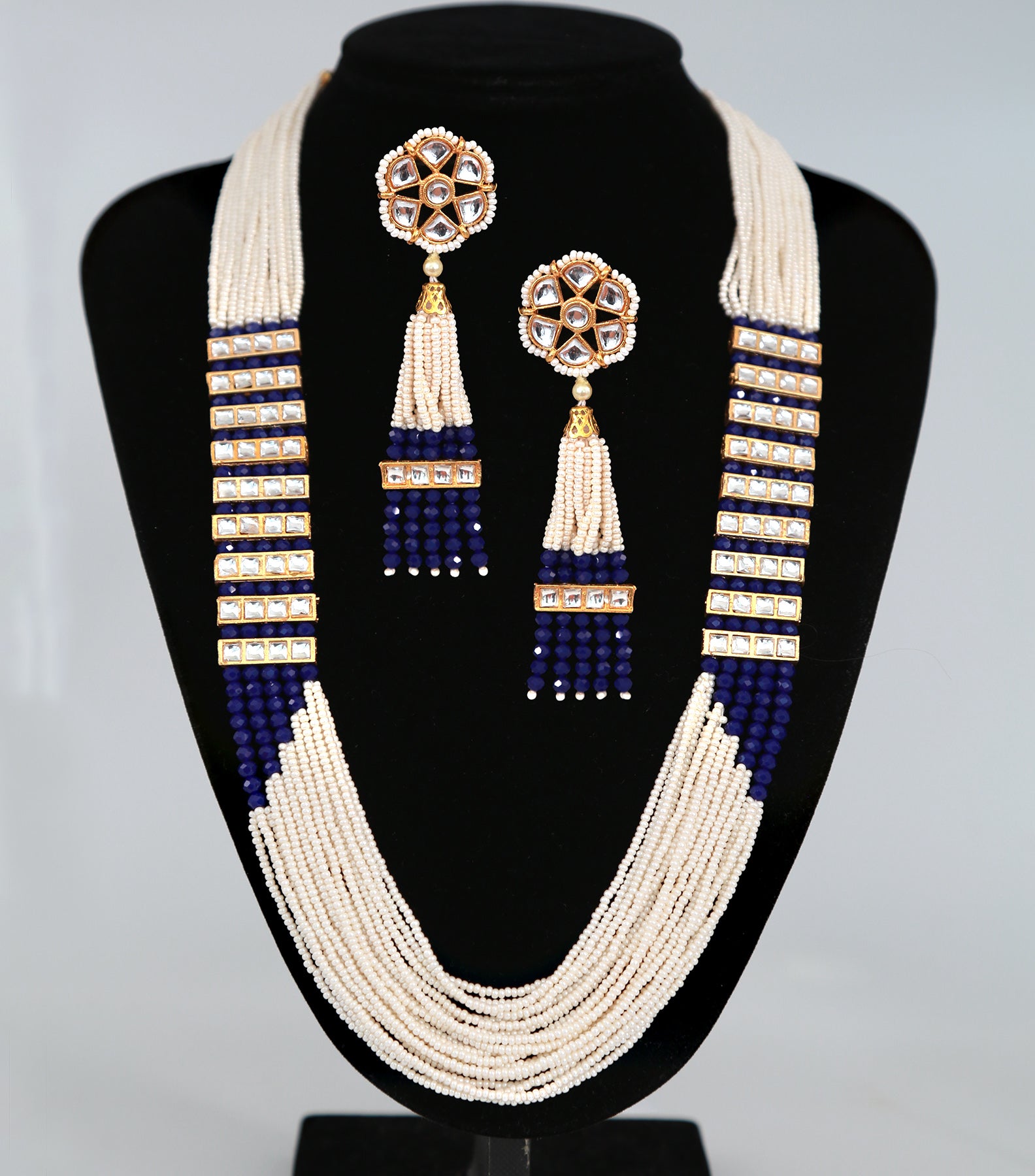 Gold Plated Multi-strand long Pearl and hydro beads set with