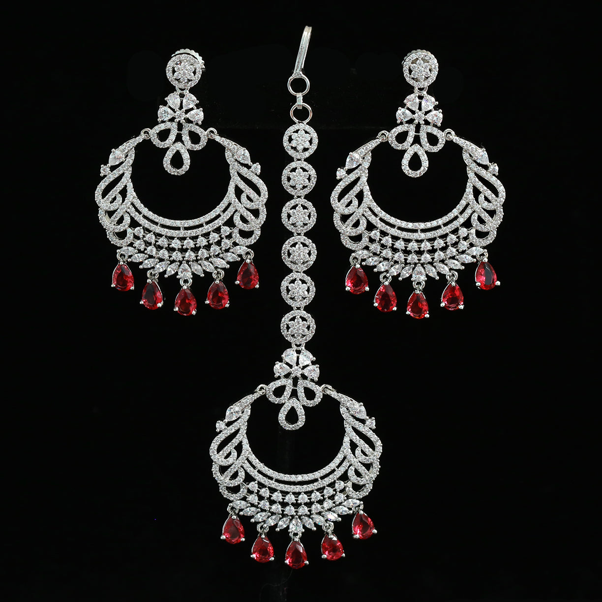 Silver chandbali earrings and maang Tikka | Indian earrings tikka set | American diamond jewelry jhumka earrings | punjabi earrings design