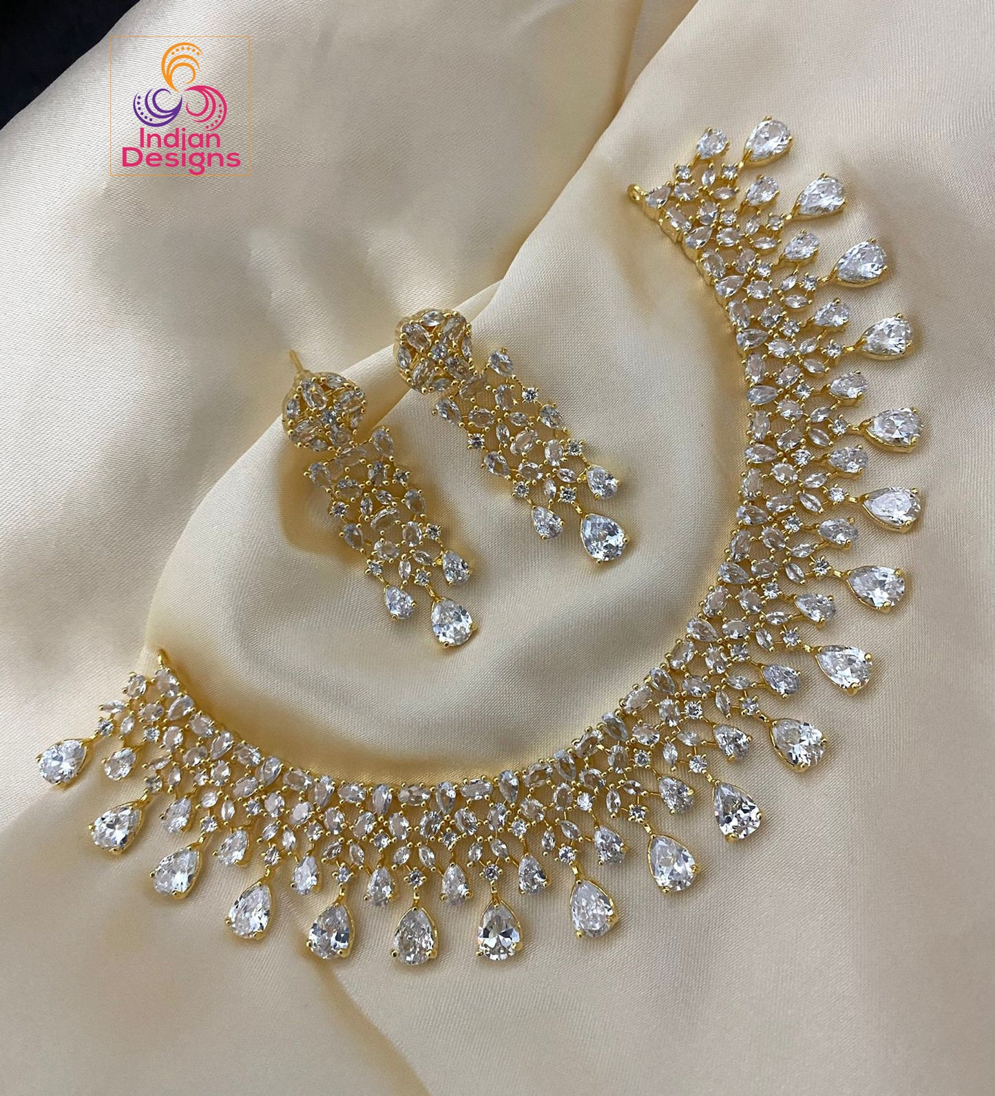 Mint green AD necklace and earrings |Gold Plated American diamond necklace | High Quality CZ Diamonds Mint Green stone Necklace Earrings Set