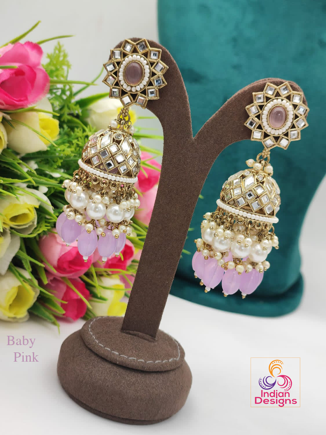 Designer Bollywood party wear Long Kundan Jhumka With Color beads and Pearl drops