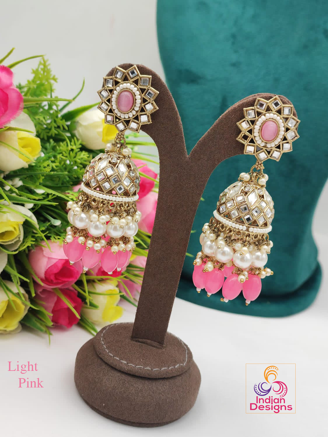 Designer Bollywood party wear Long Kundan Jhumka With Color beads and Pearl drops