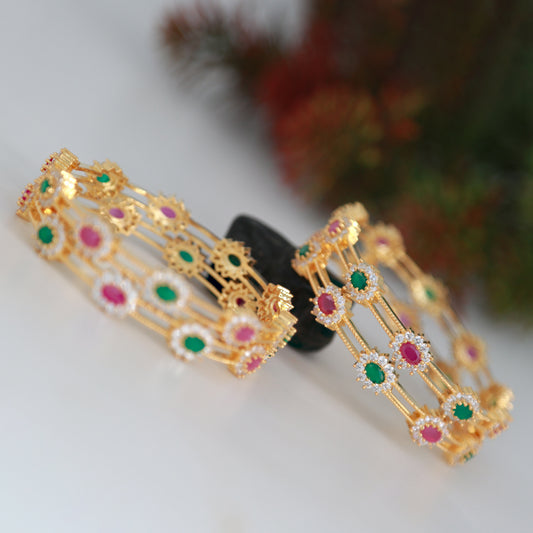 High quality 22k Gold plated American Diamond Ruby emerald stone bangles set of 4