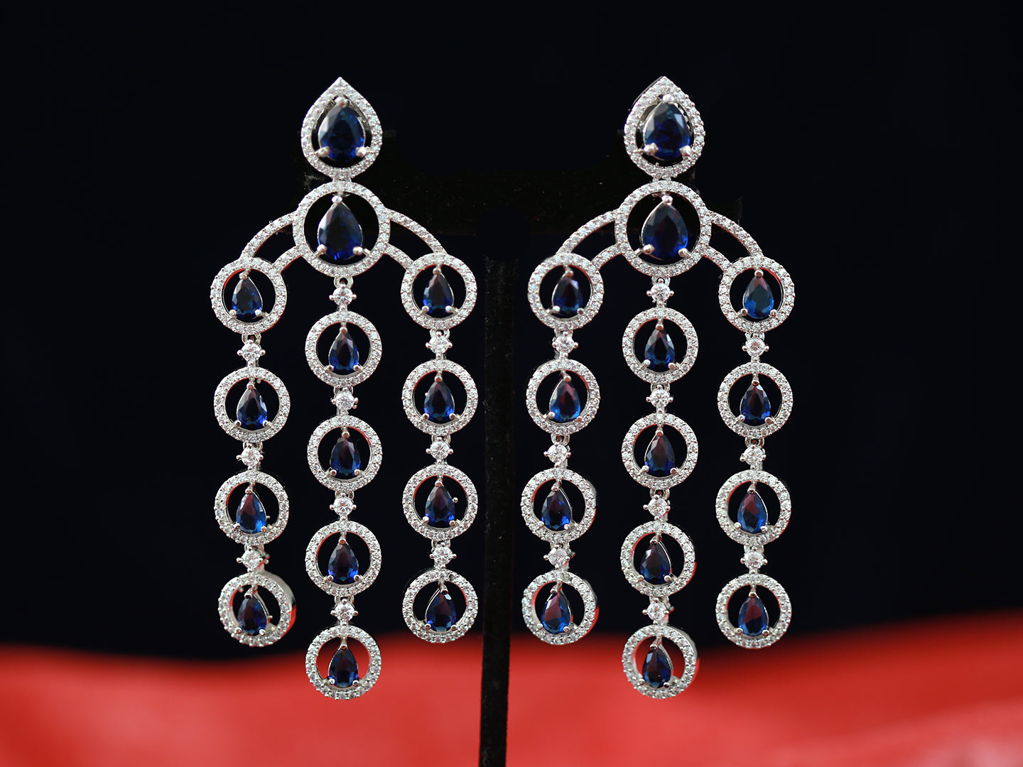 Crystal chandelier earrings for wedding | Silver teardrop dangle earrings | Cz bridal chandelier earrings | Triple strand long drop earrings