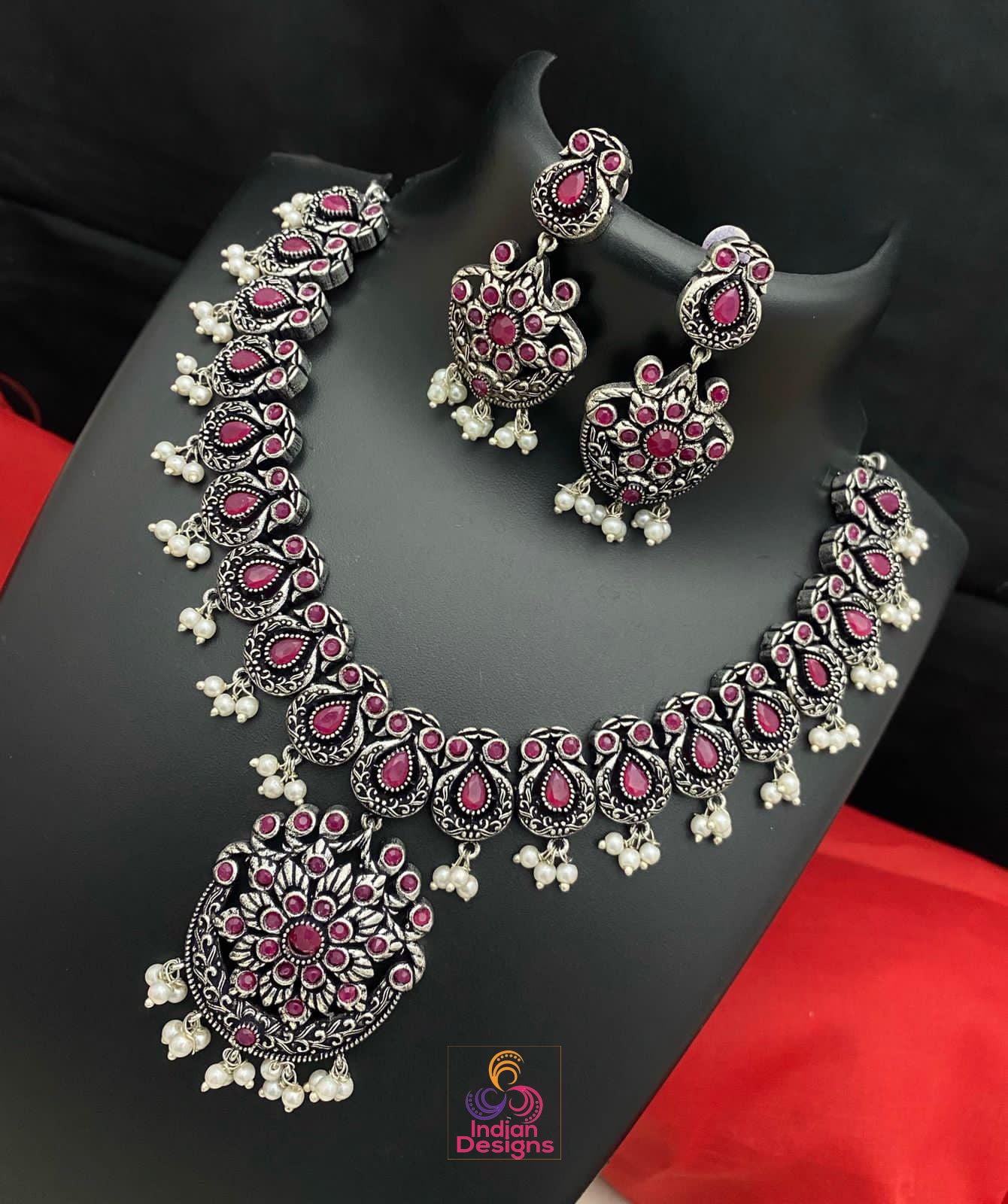 German Silver Oxidized necklace|Traditional Ethnic Choker antique silver Jewelry|Indian wedding Anniversary Gift for her