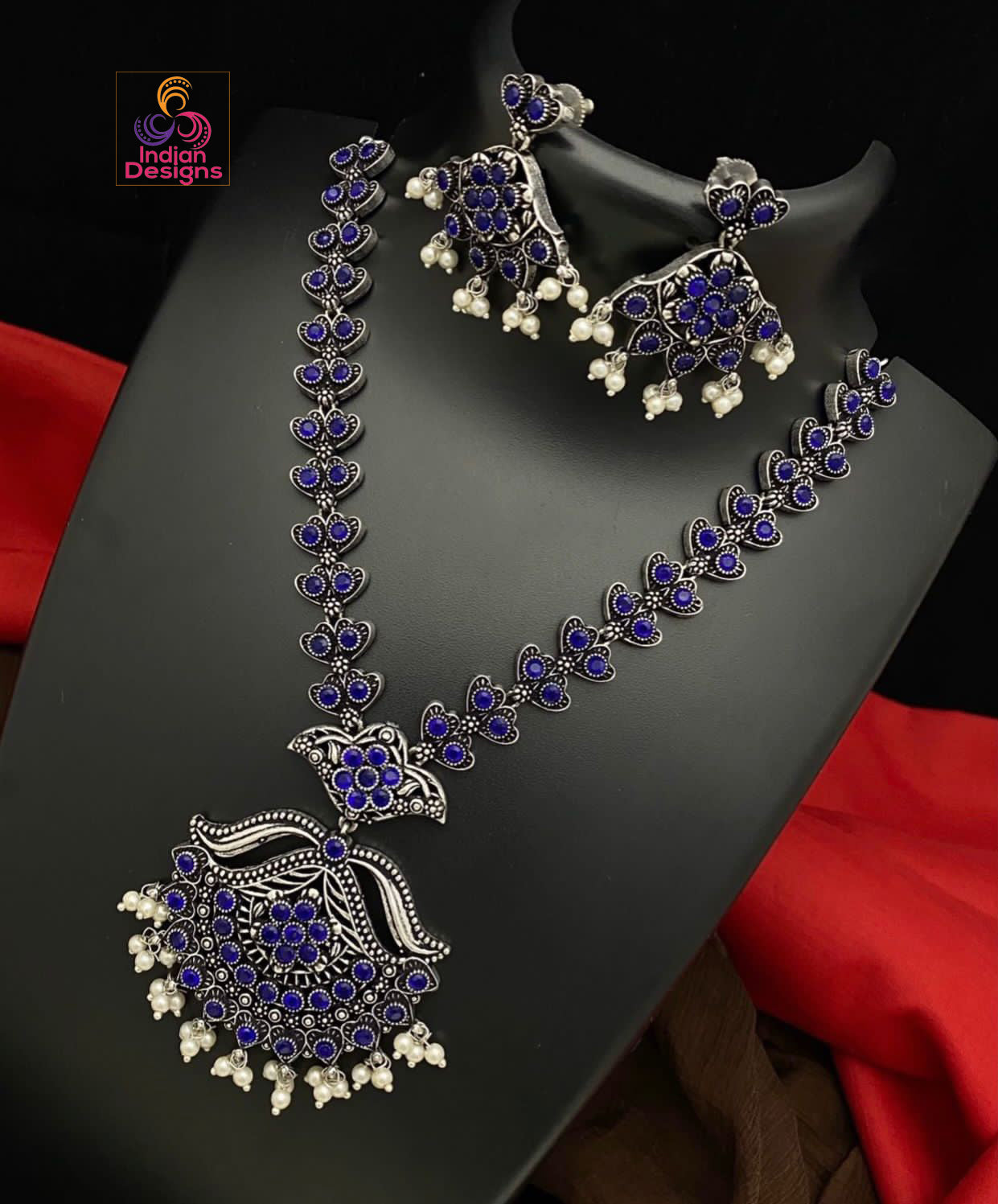 Antique German silver choker necklace | Oxidized Silver necklace Earrings | Victorian style oxidized silver necklace studded with AD stones