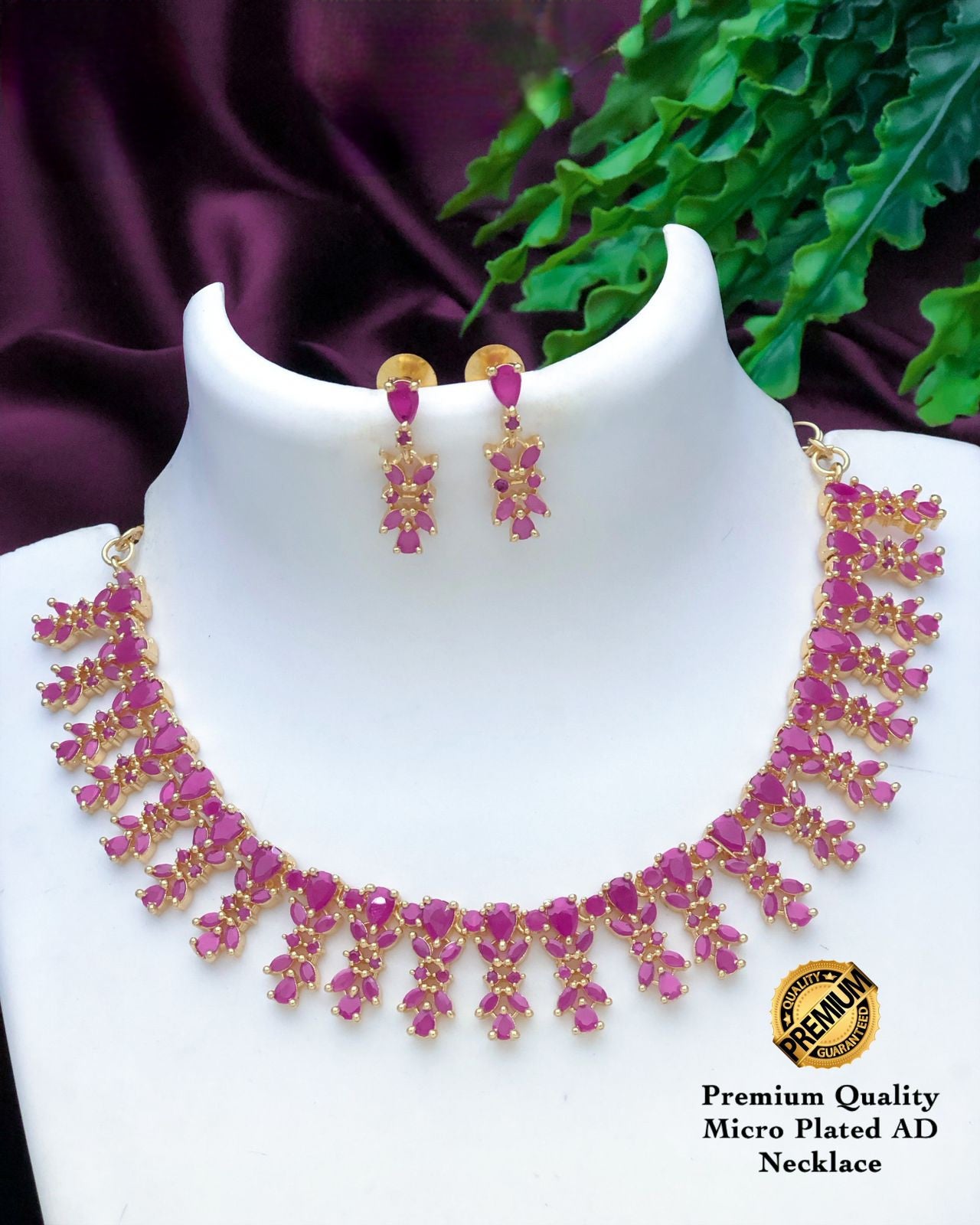 American Diamond Ruby Emerald White stone Necklace| CZ stone floral design Necklace| small choker Necklace | Indian jewelry