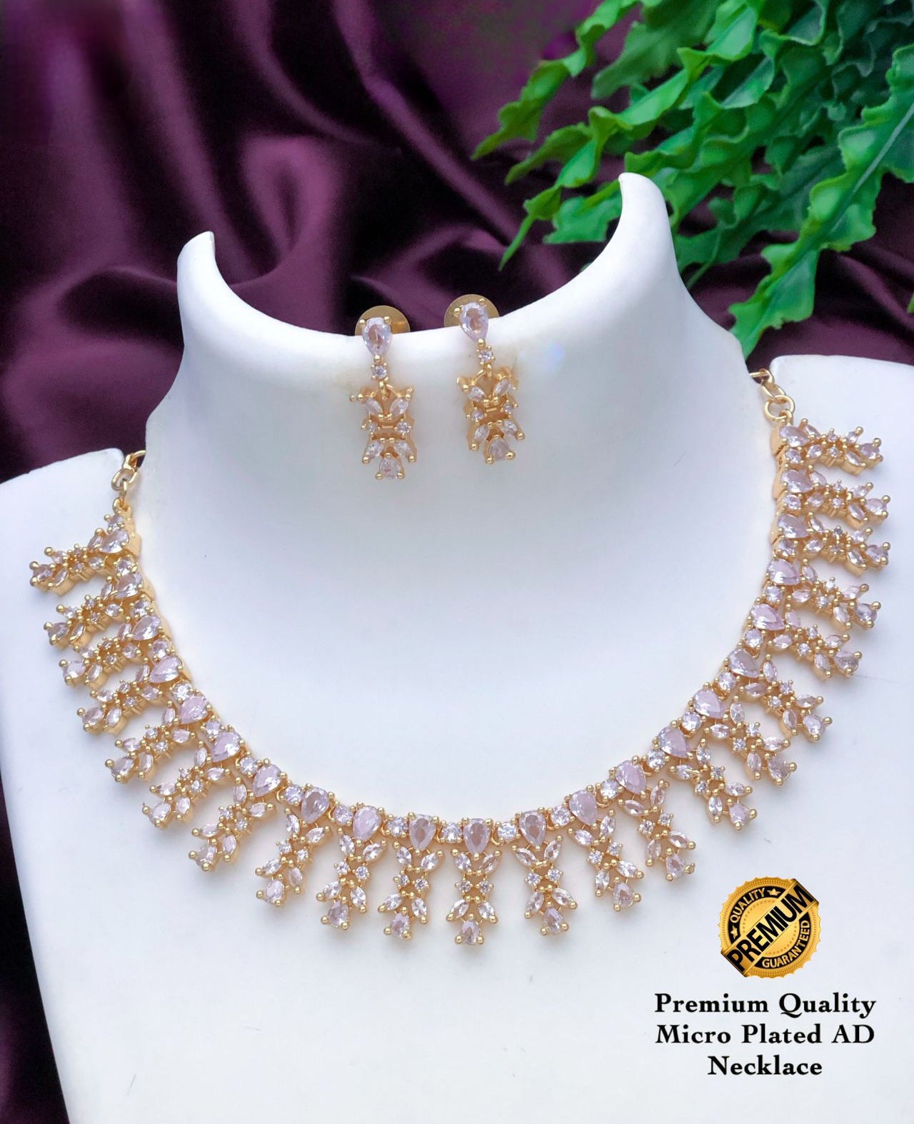 American Diamond Ruby Emerald White stone Necklace| CZ stone floral design Necklace| small choker Necklace | Indian jewelry