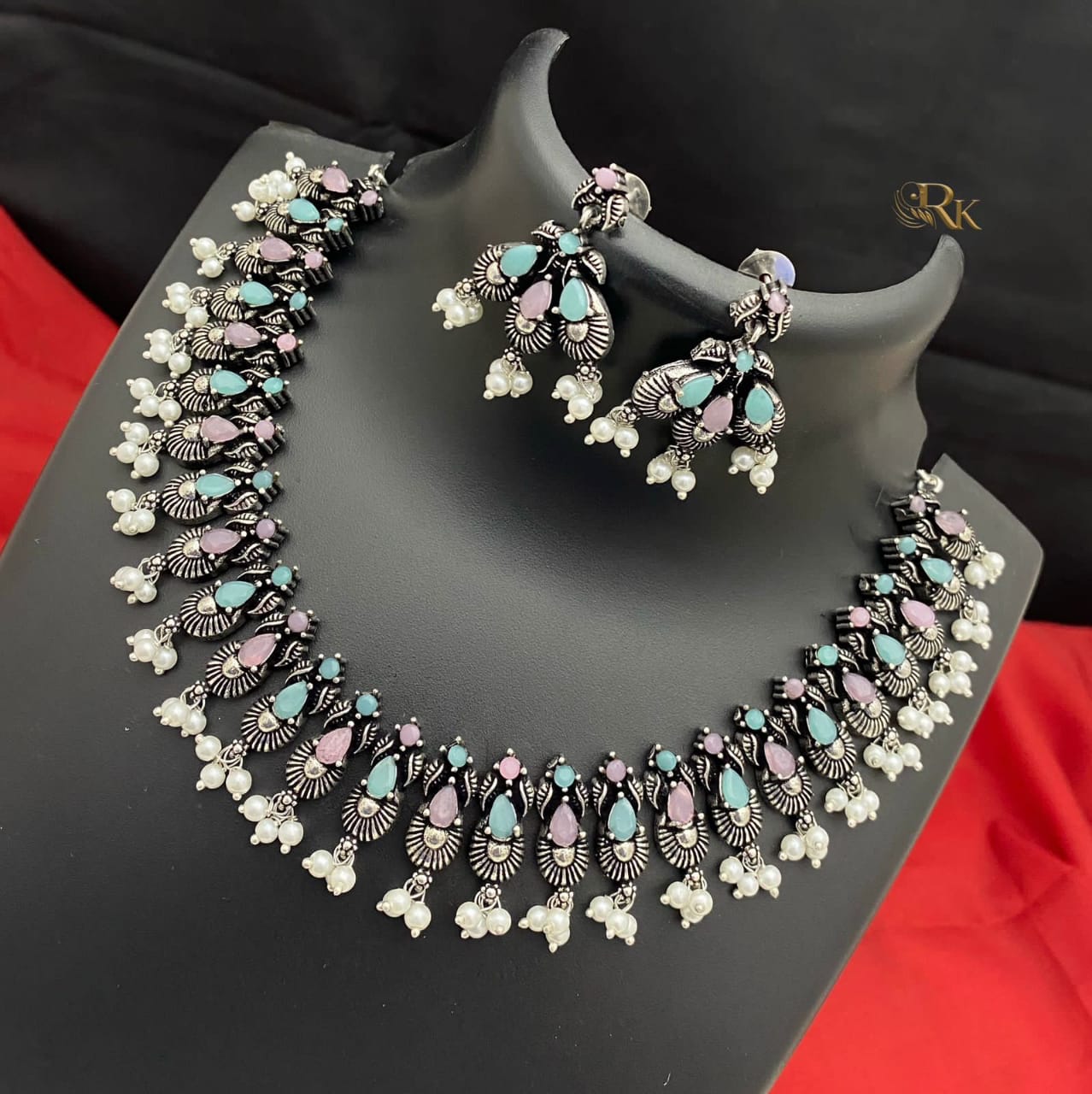 Oxidized German Silver choker necklace Earrings