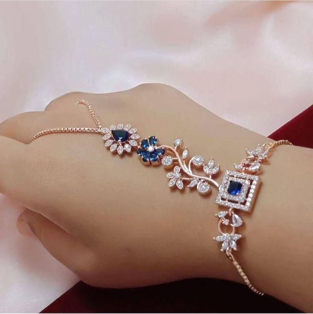 Rose-Gold American Diamond Hath Panja | Bangle Bracelet ring combo| Indian wedding jewelry hath pool