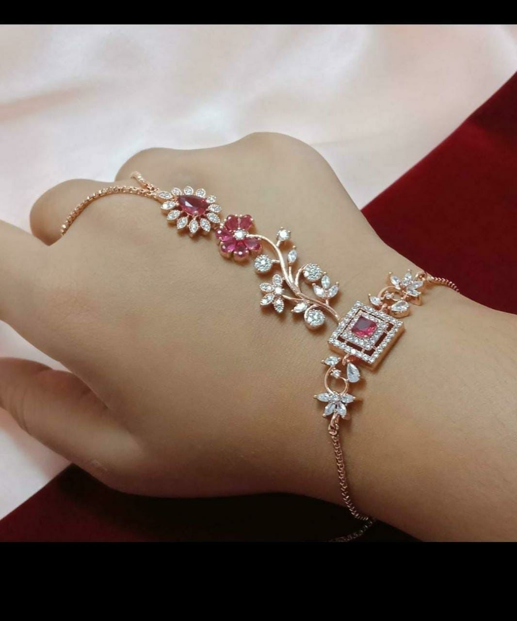 Rose-Gold American Diamond Hath Panja | Bangle Bracelet ring combo| Indian wedding jewelry hath pool