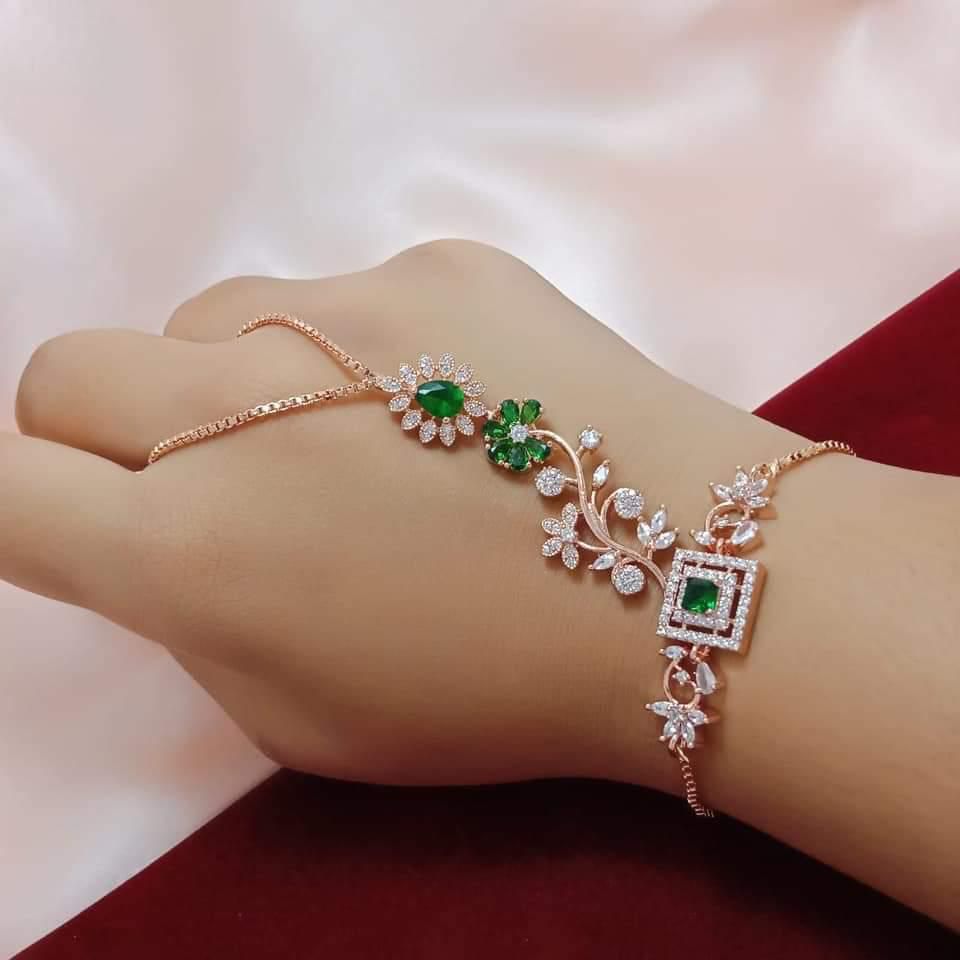 Rose-Gold American Diamond Hath Panja | Bangle Bracelet ring combo| Indian wedding jewelry hath pool