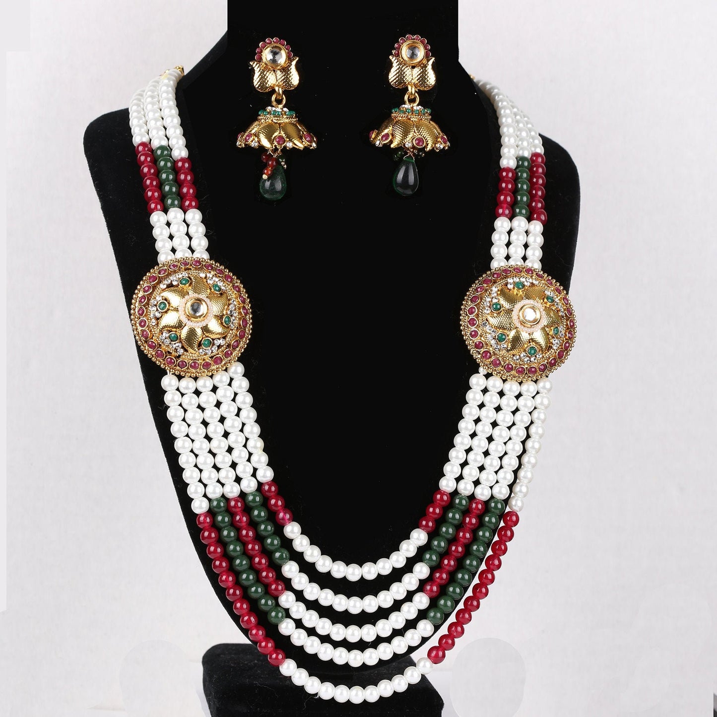 Colorful Faux Pearl Beaded Necklace Jewelry Jhumpa Earrings