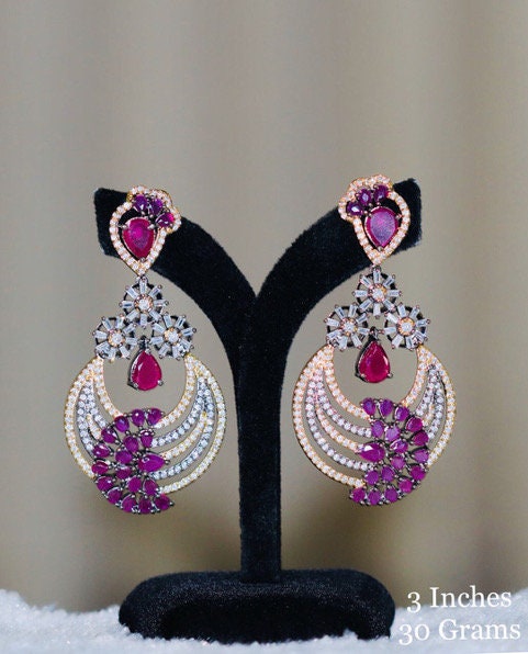 Gold plated Antique Finish Oxidized Chandbali Earrings with Yellow Topaz Ruby Stones