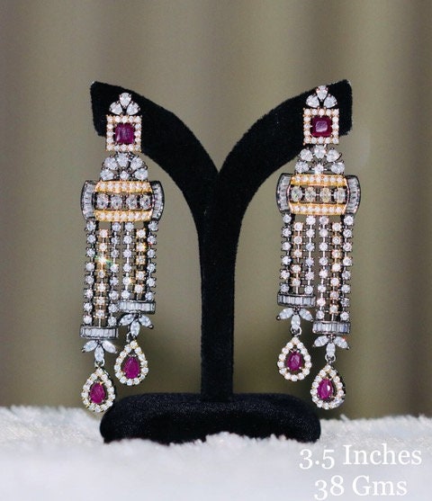 Top Quality Antique Gold Plated Luxury Clear Cubic Zircon Crystal Long Drop Women Earrings