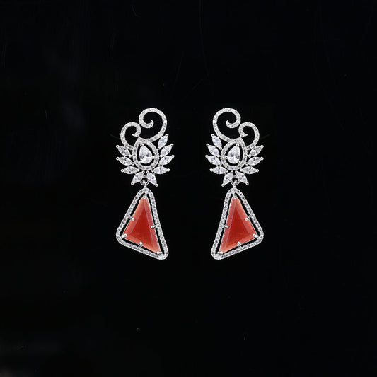 Best Quality Silver Cubic Zirconia Triangle Drop Earrings with acrylic Stone fashion womens jewelry
