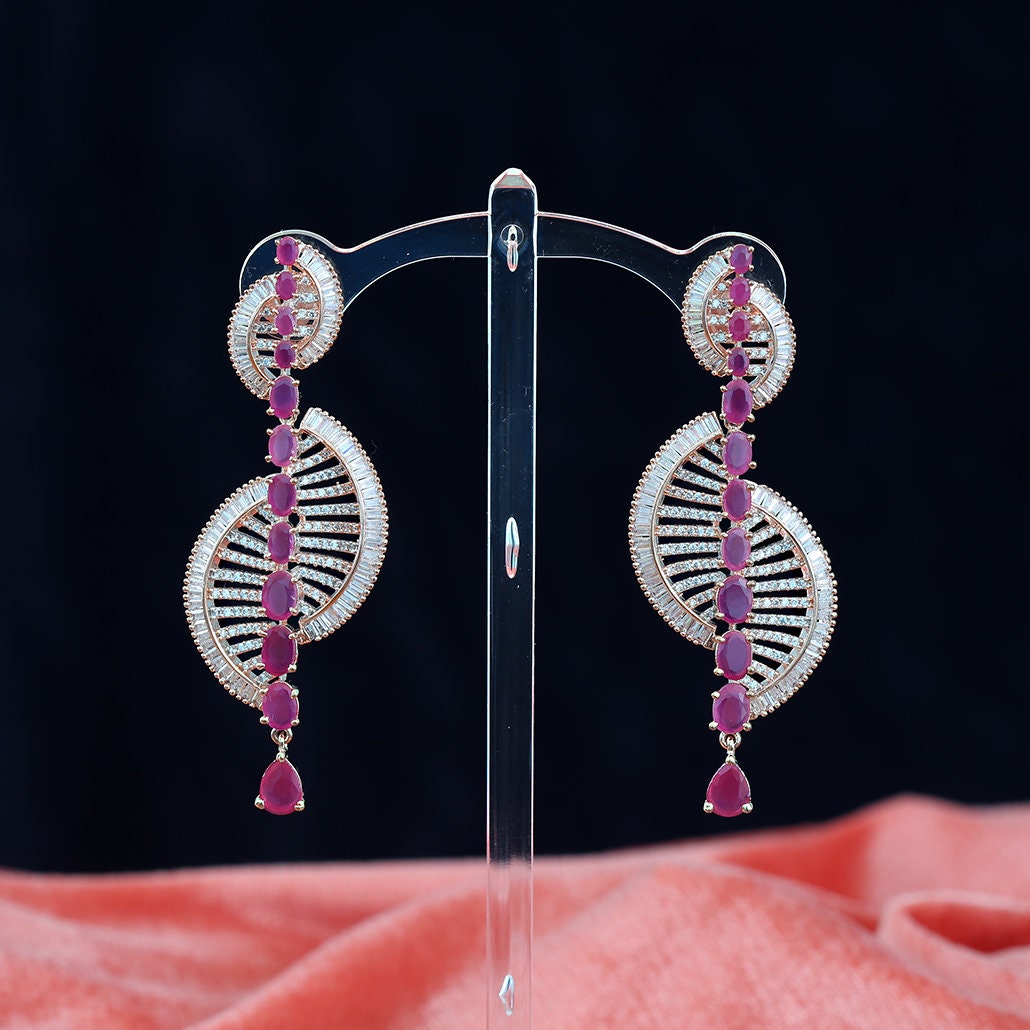 Rose Gold Plated White CZ Diamond Dangle Twist Earrings Fashion Jewelry