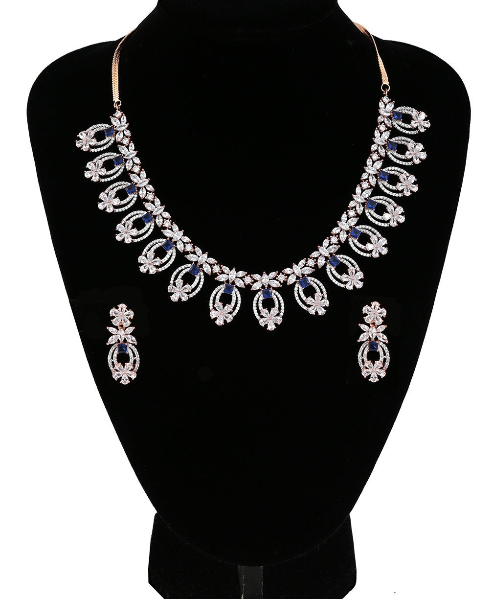 Hand crafted Zircon Stone Enhanced Necklace|Rose Gold Polish Copper Alloy Stone CubicZirconia Necklace|Womens Luxury Elegant Fashion Jewelry