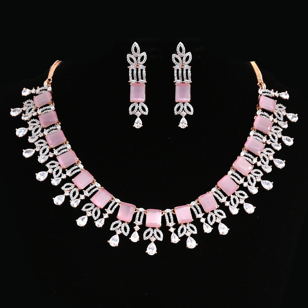 Rose Quartz Stylish Wedding Artificial American Diamond Choker