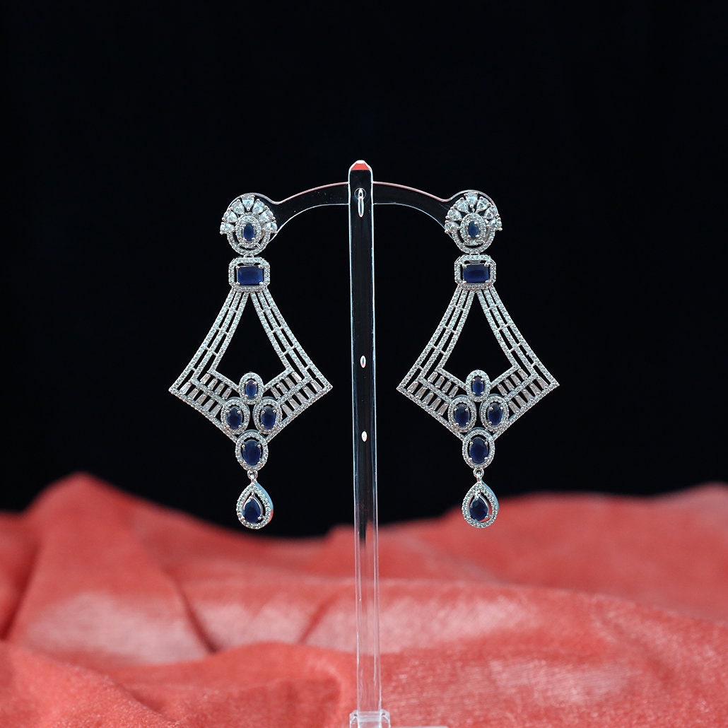 Long Hanging CZ AD American Diamond Rhinestone Drop Earrings|Beautiful Earrings Design Hanging Jewelry|Fashion wedding earrings