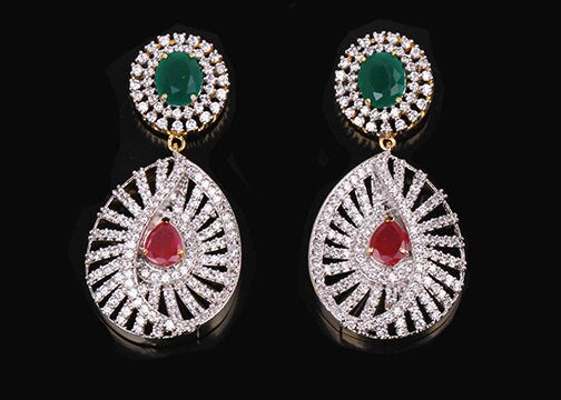 Beautiful Indian fashion Cubic Zirconia stone studded long dangle earrings|High Quality Traditional Wedding Costume Jewelry|Bridal Jewelry