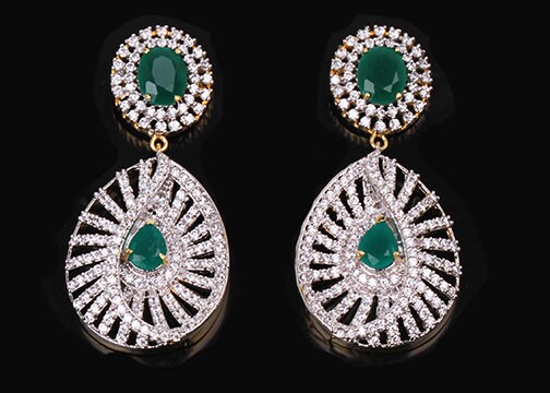 Beautiful Indian fashion Cubic Zirconia stone studded long dangle earrings|High Quality Traditional Wedding Costume Jewelry|Bridal Jewelry