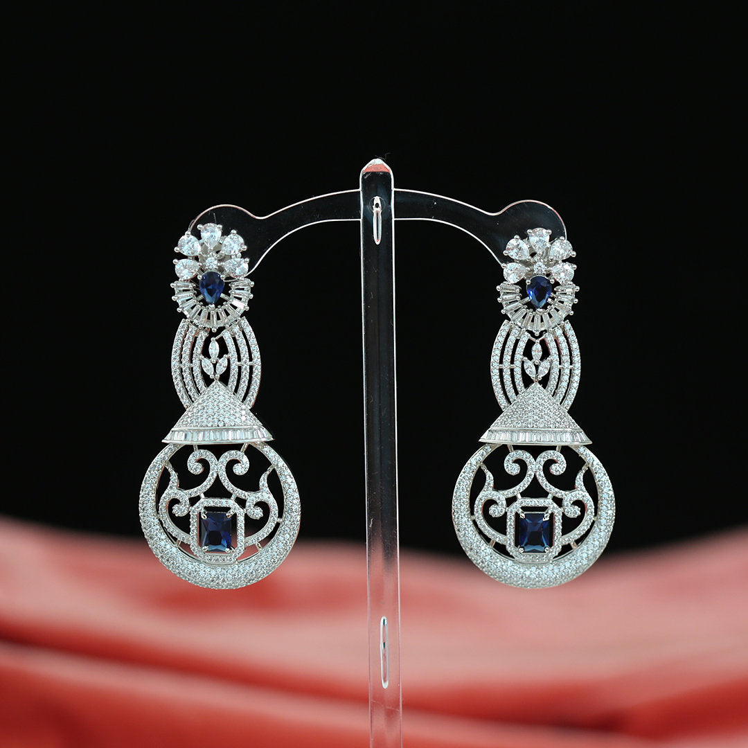 Rhodium Plated AD Stones Diamond Look Zircon Earrings|American Diamond Jewelry|Indian Wedding Earrings|Cubic Zirconia Jewelry