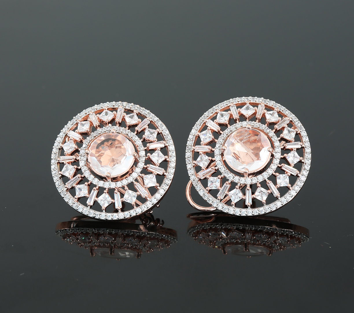 New Fashion Clip on Stud Tops with American Diamonds and Topaz CZ Stones|Traditional Bollywood Fashion Stud Earrings|Indian Jewelry