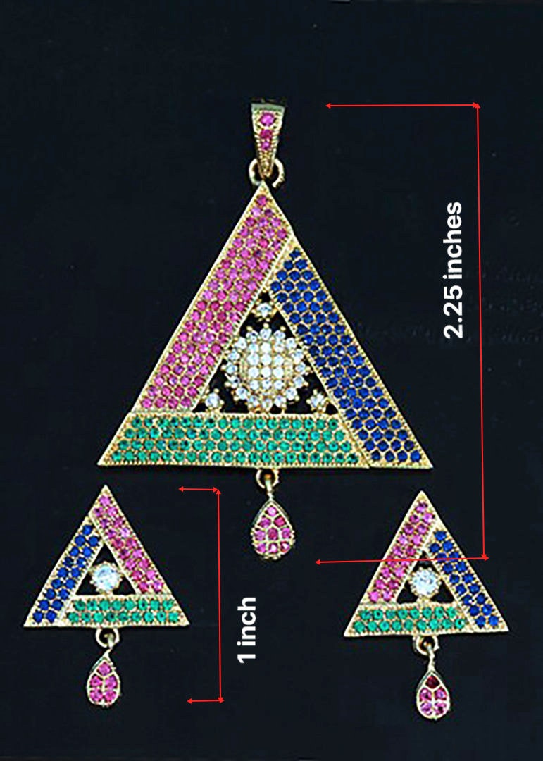 American Diamond Gold plated Geometric Pendant fashion jewelry set | Triangle crystal pendant | Women's Statement Pendants | Gift For her