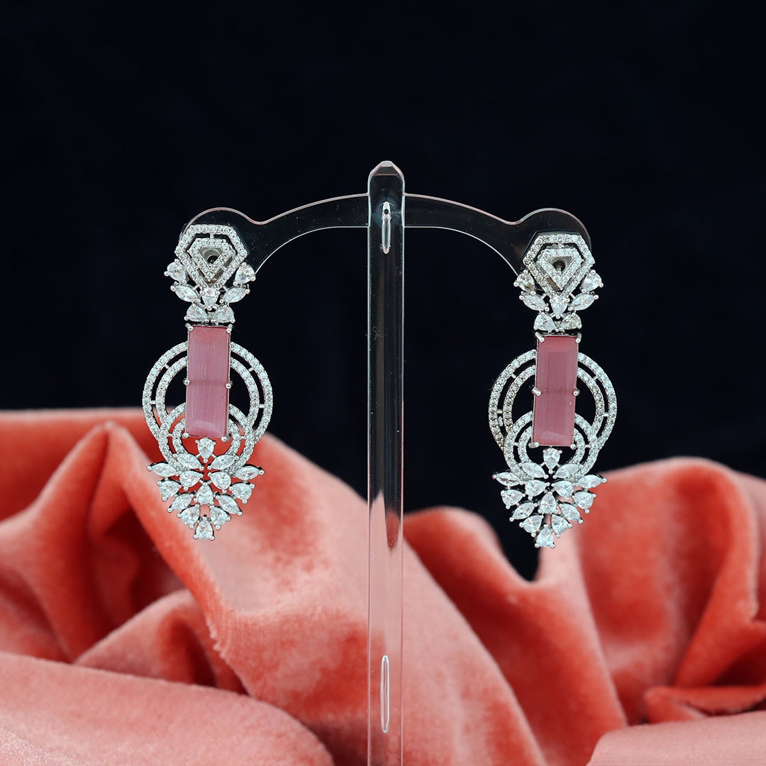 Rectangle Shape White Zircon Rhodium Plated Drop Dangle Wedding Jewelry|American Diamond Earrings|Bridesmaid Gift|Women's Fashion Jewelry