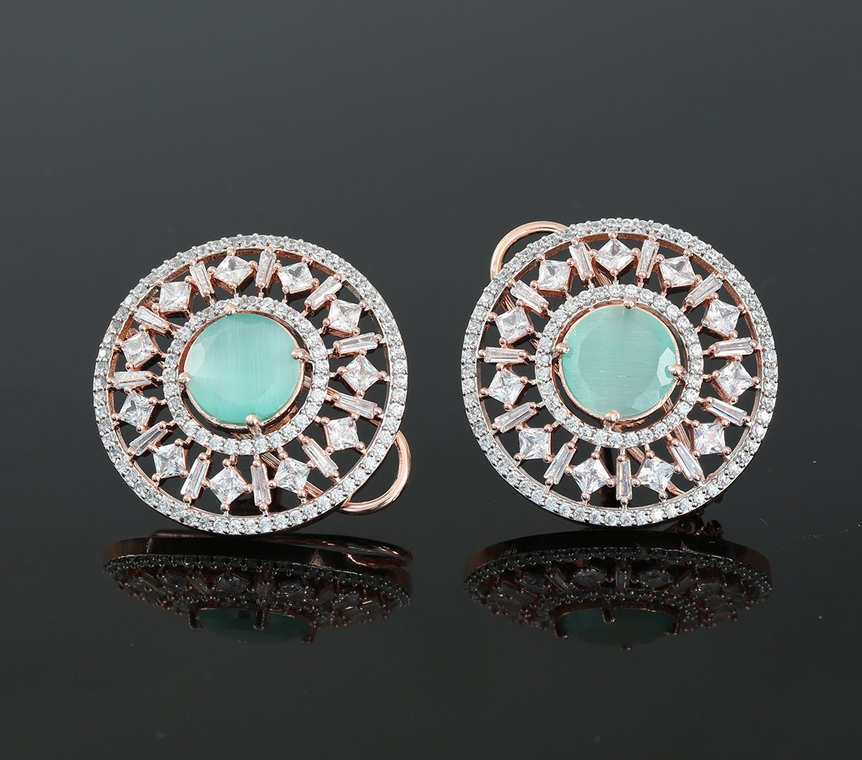 New Fashion Clip on Stud Tops with American Diamonds and Topaz CZ Stones|Traditional Bollywood Fashion Stud Earrings|Indian Jewelry