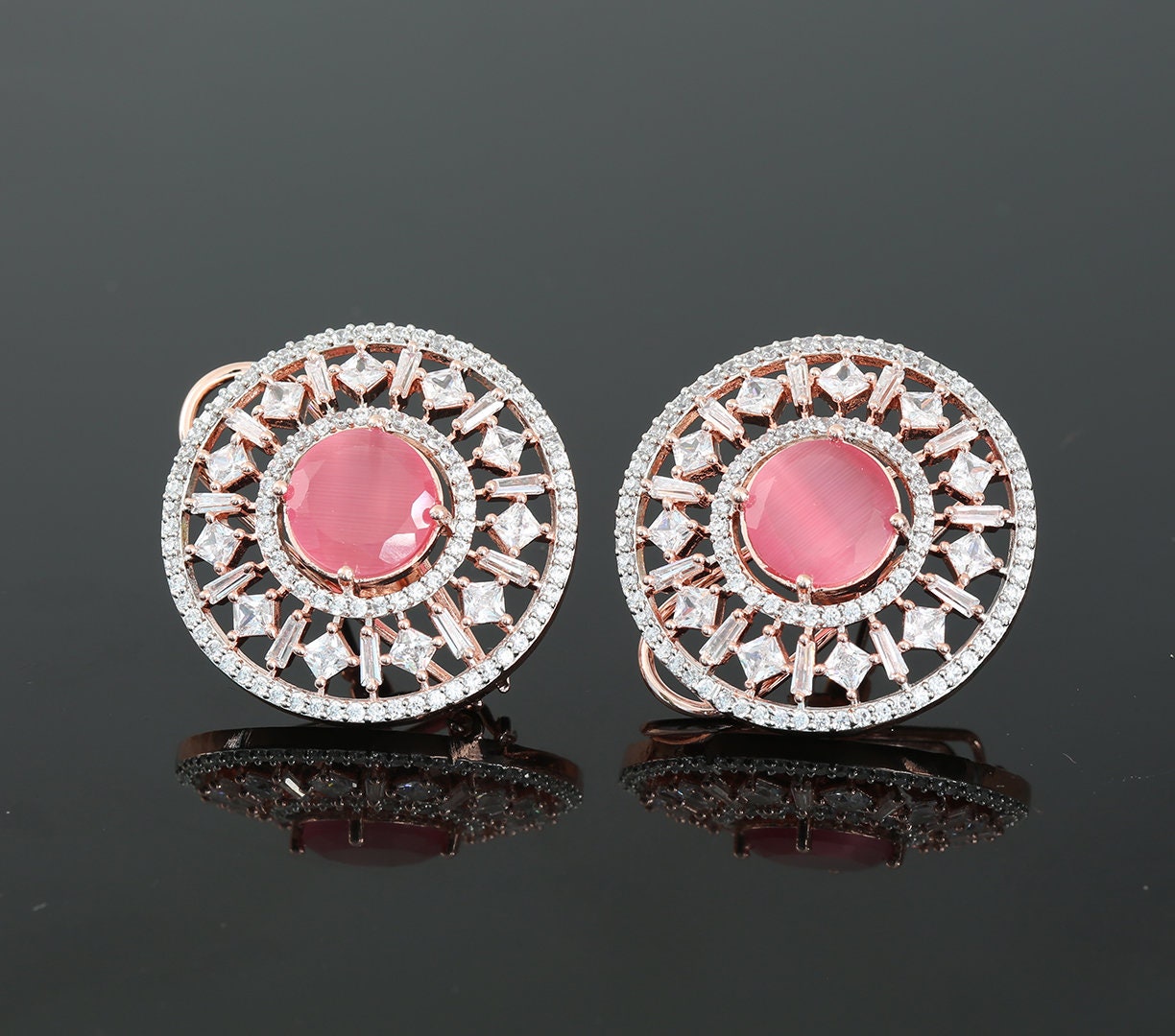 New Fashion Clip on Stud Tops with American Diamonds and Topaz CZ Stones|Traditional Bollywood Fashion Stud Earrings|Indian Jewelry