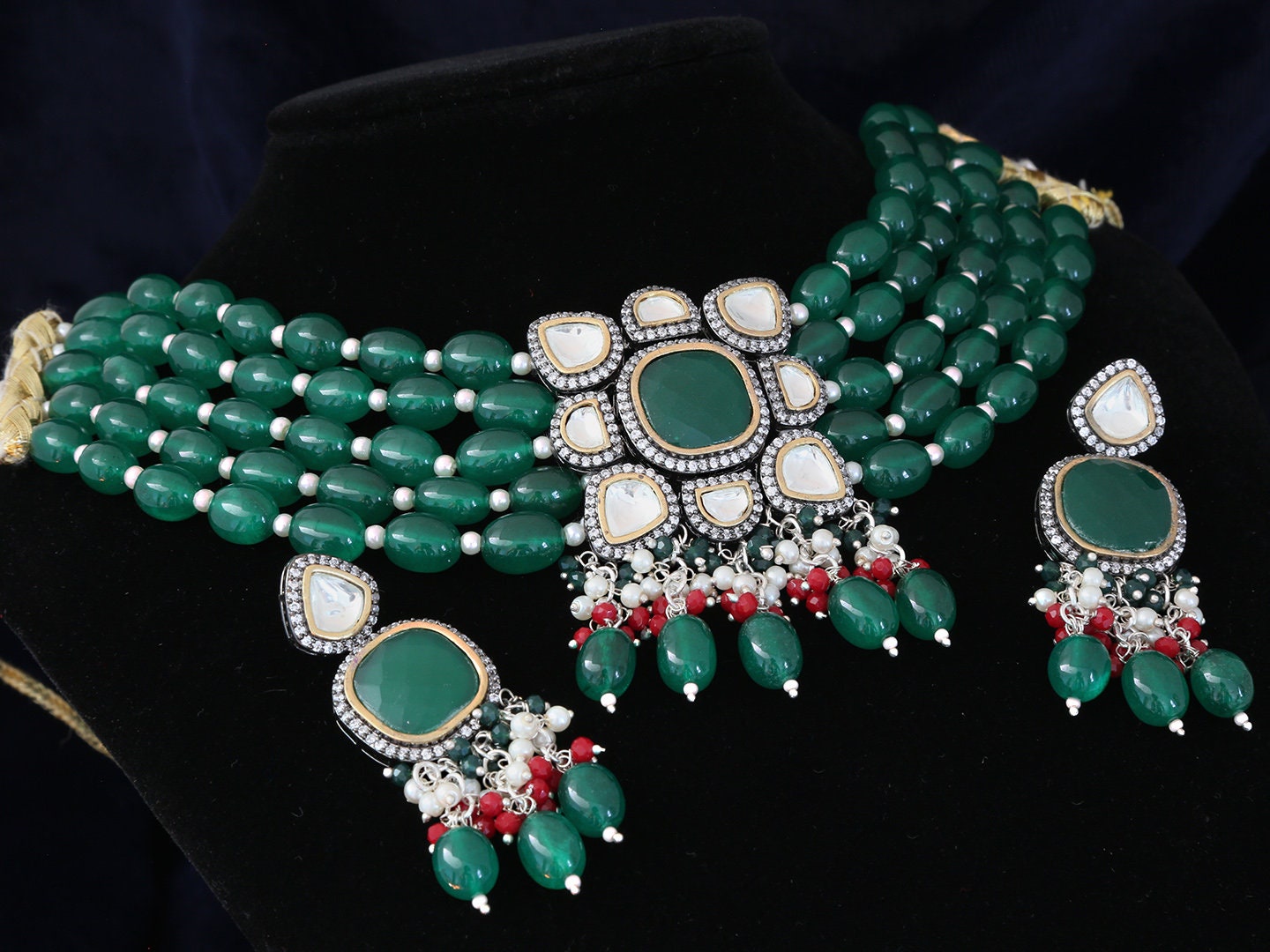 High Quality Fine Kundan Choker necklace with multi strand color Beads | Antique Kundan Jewelry | Indian Jewelry Wedding choker Necklace set